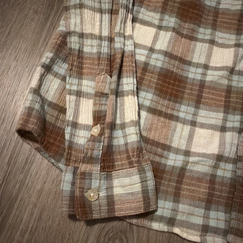 Patagonia Organic Cotton Button Shirt Men's Large Blue Brown Plaid Preppy Causal - Picture 7 of 9